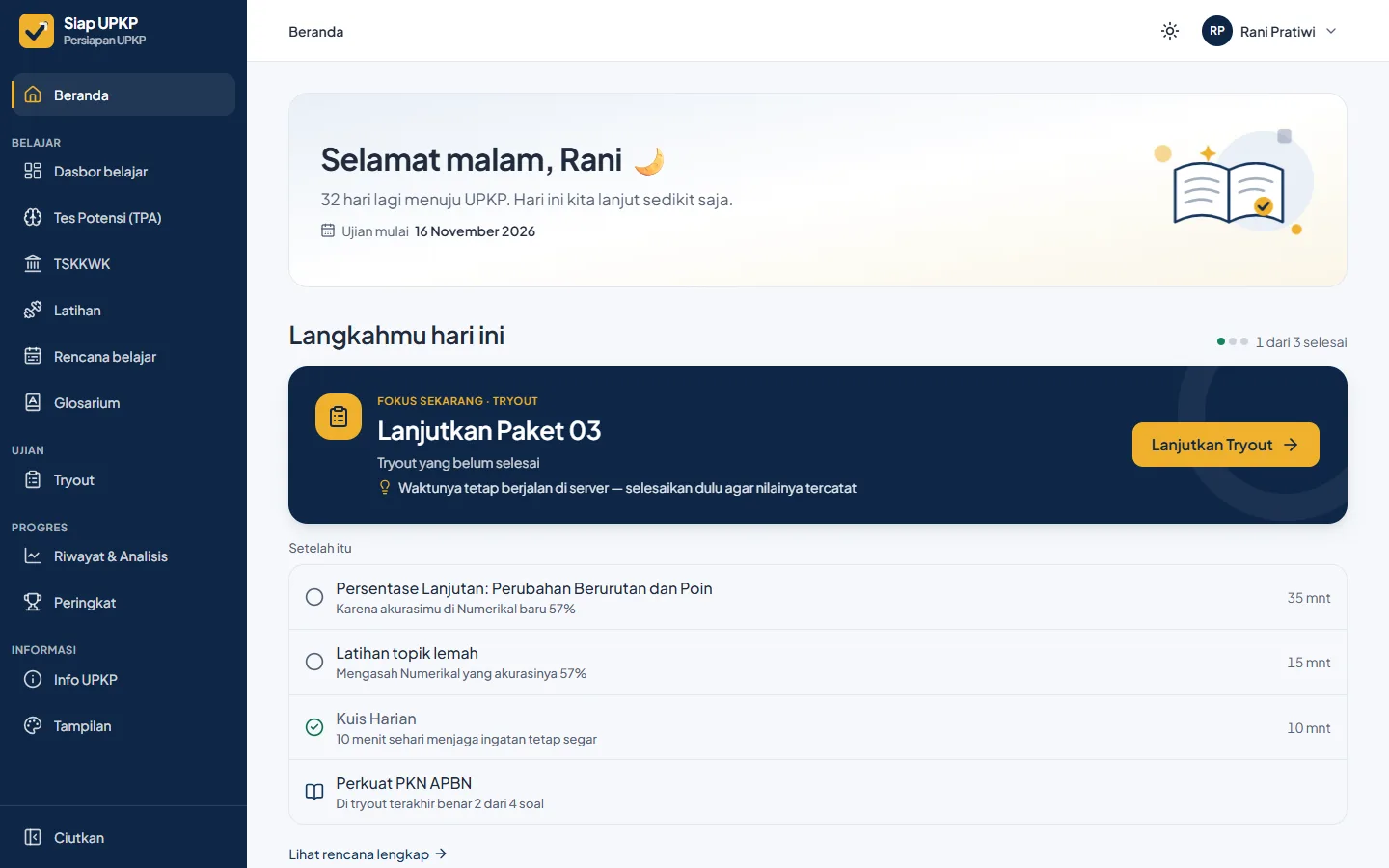 Tampilan Beranda Siap UPKP di laptop